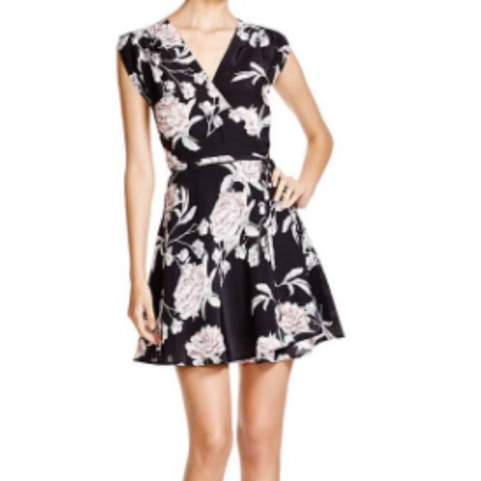 Yumi Kim 100% Silk Wrap Dress In Black Peony Xs